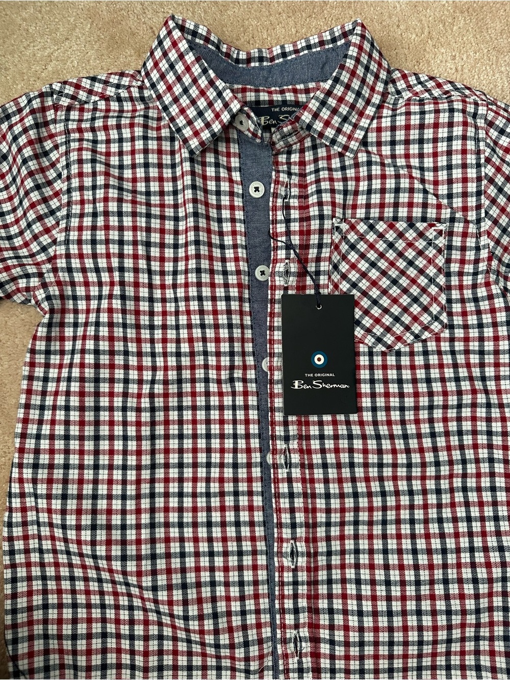 Ben Sherman Red, Navy & White Plaid Button-Up